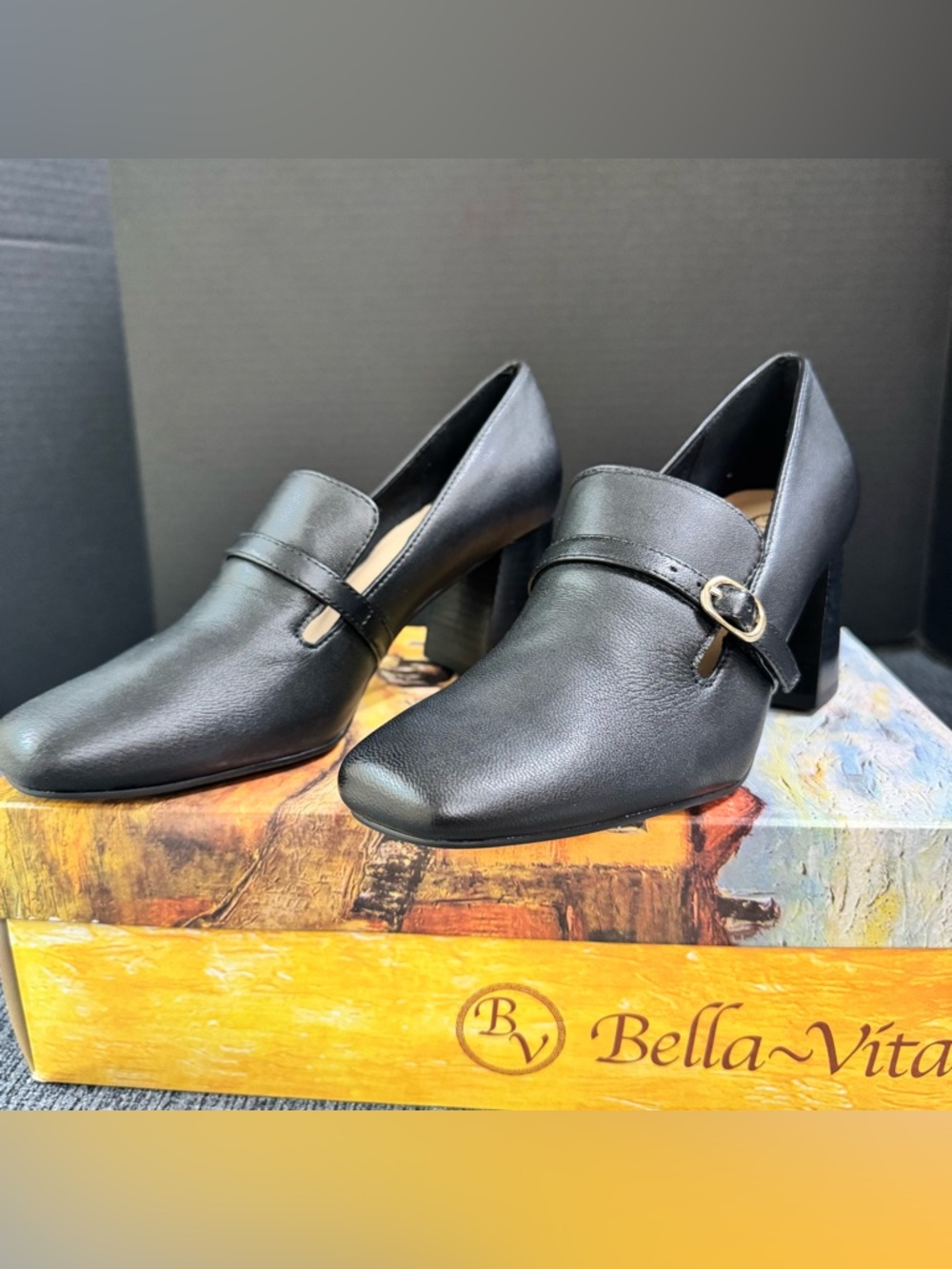 Bella Vita  Black Leather Ashton Block Heels